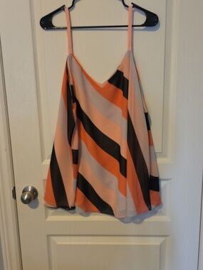 torrid Coral, Black & Cream Striped Chiffon Cami